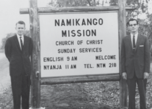 Black and white photo of the first Namikango Mission street sign